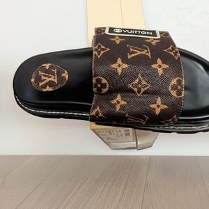Louis Vuitton Brown Monogram Slide Sandal with Black Footbed